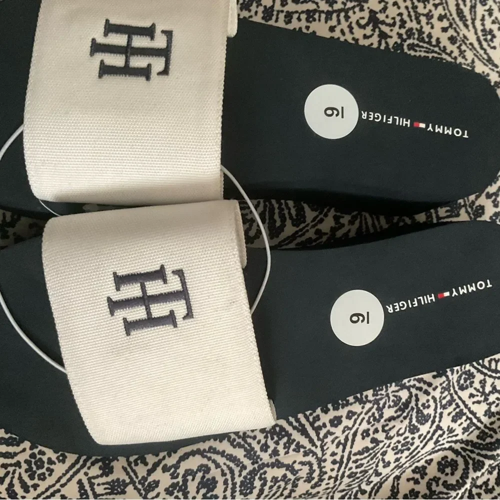 Tommy Hilfiger Black and White Platform Slides